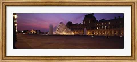 Framed Pyramid lit up at night, Louvre Pyramid, Musee Du Louvre, Paris, Ile-de-France, France Print