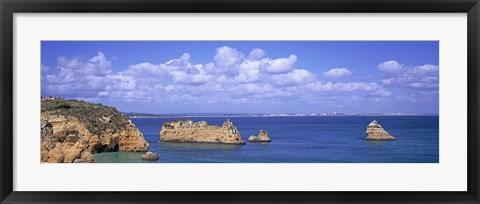 Framed Panoramic View Of A Coastline, Southern Portugal, Algarve Region, Lagos, Portugal Print