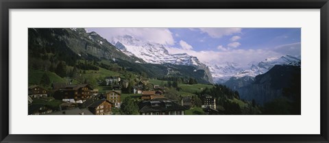 Framed High angle view of a village on a hillside, Wengen, Switzerland Print