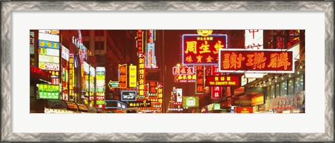 Framed Downtown Hong Kong at Night, China Print