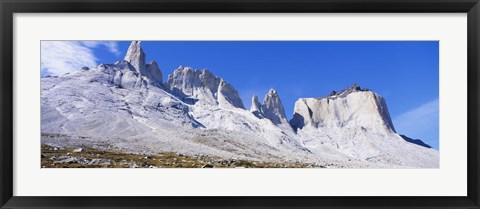 Framed Rock formations on a mountain range, Torres Del Paine National Park, Patagonia, Chile Print