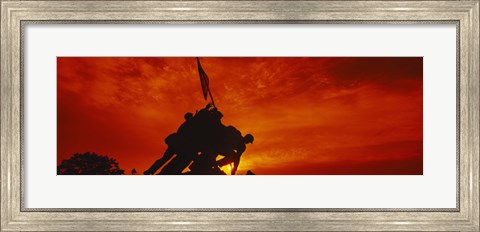 Framed Silhouette of statues at a war memorial, Iwo Jima Memorial, Arlington National Cemetery, Virginia, USA Print