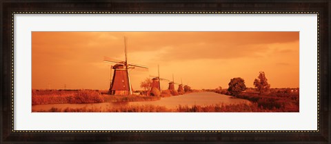 Framed Windmills in Holland (Sepia) Print