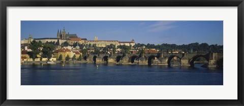 Framed Bridge across a river, Charles Bridge, Vltava River, Prague, Czech Republic Print