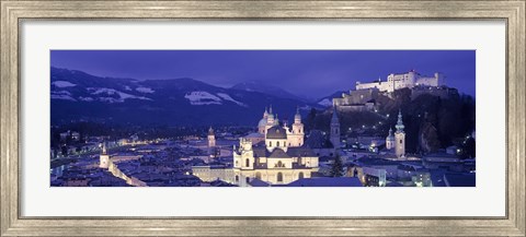 Framed Austria, Salzburg, Aerial view of a city at night Print