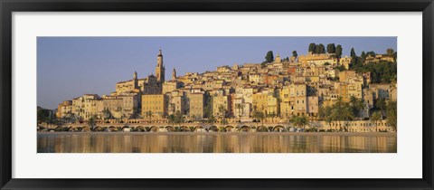 Framed Buildings On The Waterfront, Eglise St-Michel, Menton, France Print