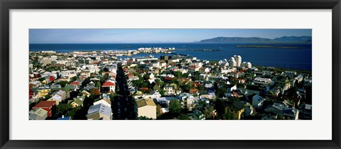Framed High Angle View Of A City, Reykjavik, Iceland Print