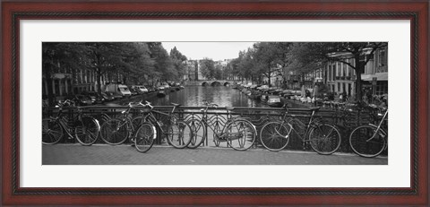 Framed Bicycle Leaning Against A Metal Railing On A Bridge, Amsterdam, Netherlands Print