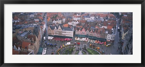 Framed Aerial view of a town square, Bruges, Belgium Print