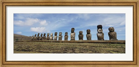 Framed Low angle view of Moai statues in a row, Easter Island, Chile Print