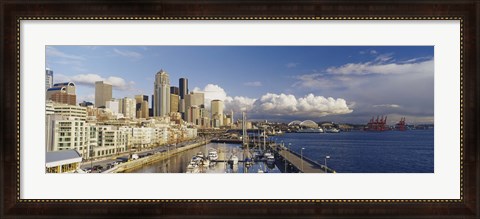 Framed High Angle View Of Boats Docked At A Harbor, Seattle, Washington State, USA Print