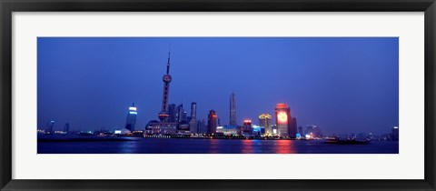 Framed Buildings at the waterfront lit up at dusk, Pudong, Shanghai, China Print