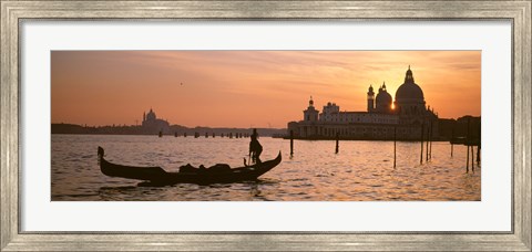 Framed Silhouette of a gondola in a canal at sunset, Santa Maria Della Salute, Venice, Italy Print