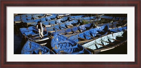 Framed High angle view of boats docked at a port, Essaouira, Morocco Print