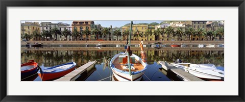 Framed Italy, Sardinia, Bosa, Boats moored on the dock Print