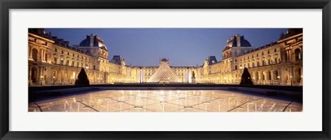 Framed Light Illuminated In The Museum, Louvre Pyramid, Paris, France Print