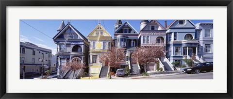 Framed Cars Parked In Front Of Victorian Houses, San Francisco, California, USA Print