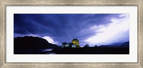 Framed Low Angle View Of A Castle Lit Up At Dusk, Eilean Donan Castle, Highlands, Scotland, United Kingdom Print
