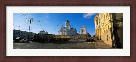 Framed Tram Moving On A Road, Senate Square, Helsinki, Finland Print