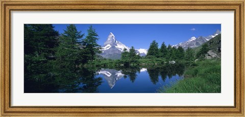 Framed Reflection of a snow covered mountain near a lake, Grindjisee, Matterhorn, Zermatt, Switzerland Print