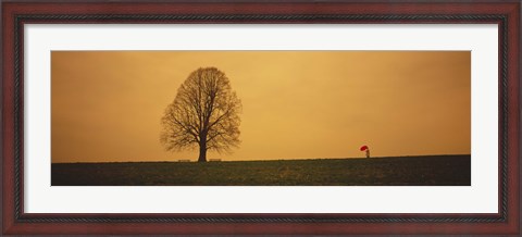 Framed Man standing with an umbrella near a tree, Baden-Wuerttemberg, Germany Print
