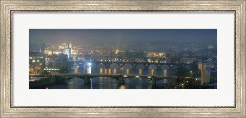 Framed High angle view of a bridge at dusk, Charles Bridge, Prague, Czech Republic Print