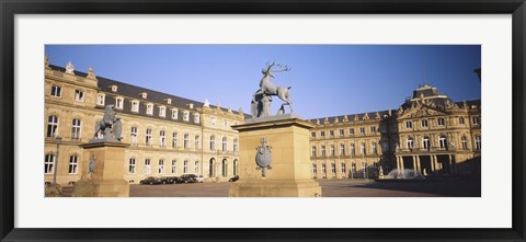Framed Low Angle View Of Statues In Front Of A Palace, New Palace, Schlossplatz, Stuttgart, Baden-Wurttemberg, Germany Print