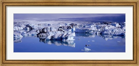 Framed Glaciers floating on water, Jokulsa River, Breidamerkursandur, Jokulsarlon Glacial Lagoon, Vatnajokull, Iceland Print