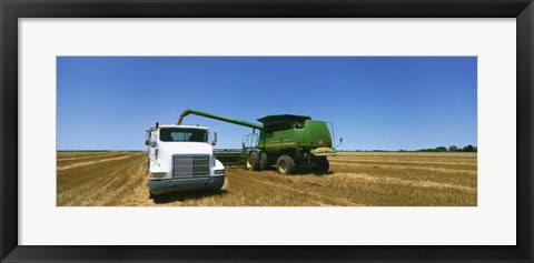 Framed Combine in a wheat field, Kearney County, Nebraska, USA Print
