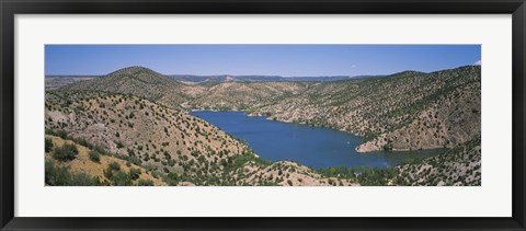 Framed High angle view of a lake surrounded by hills, Santa Cruz Lake, New Mexico, USA Print