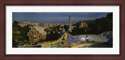Framed High angle view of a city, Parc Guell, Barcelona, Catalonia, Spain Print