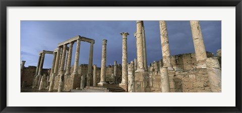 Framed Columns of buildings in an old ruined Roman city, Leptis Magna, Libya Print