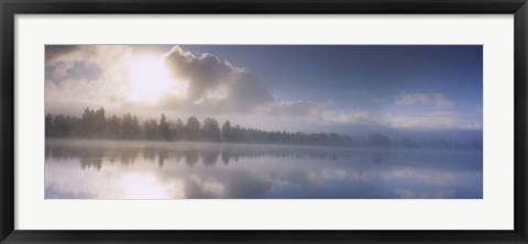Framed Panoramic view of a river at dawn, Vuoski River, Imatra, Finland Print