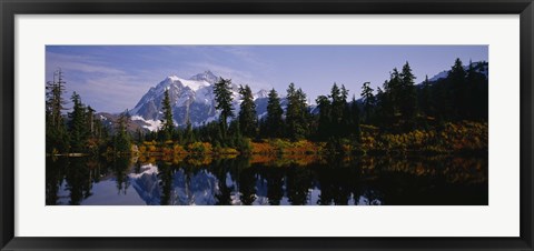 Framed Reflection of trees and mountains in a lake, Mount Shuksan, North Cascades National Park, Washington State Print