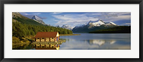 Framed Boathouse at the lakeside, Maligne Lake, Jasper National Park, Alberta, Canada Print