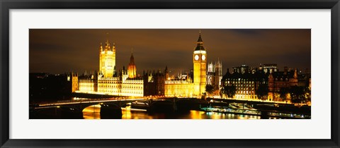 Framed Buildings lit up at night, Westminster Bridge, Big Ben, Houses Of Parliament, Westminster, London, England Print