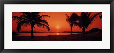 Framed Silhouette of palm trees on the beach at dusk, Lydgate Park, Kauai, Hawaii, USA Print