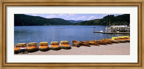 Framed Row of boats in a dock, Titisee, Black Forest, Germany Print