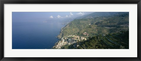 Framed High angle view of a village at the coast, Riomaggiore, La Spezia, Liguria, Italy Print