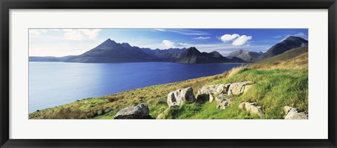 Framed Rocks on the hillside, Elgol, Loch Scavaig, view of Cuillins Hills, Isle Of Skye, Scotland Print