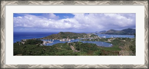 Framed Aerial view of a harbor, English Harbour, Falmouth Bay, Antigua, Antigua and Barbuda Print