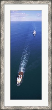 Framed Aerial view of a battleship being towed in the sea, USS Iowa (BB-61), Rhode Island Sound, Rhode Island, USA Print