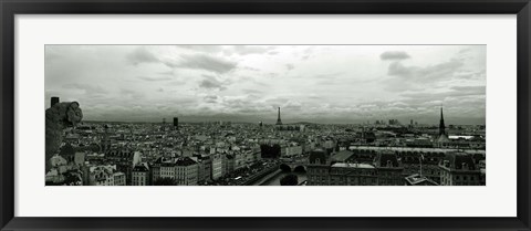 Framed Aerial view of a river passing through a city from Notre Dame de Paris, Seine River, Paris, Ile-de-France, France Print