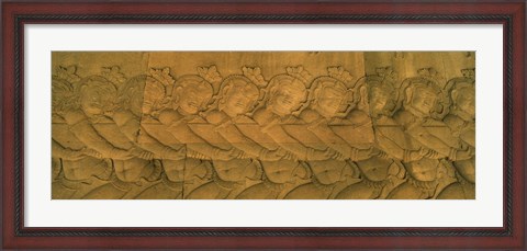 Framed Bas relief in a temple, Angkor Wat, Angkor, Cambodia Print