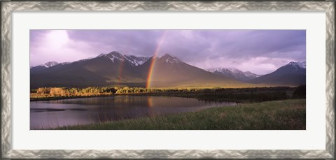 Framed Double rainbow over mountain range, Alberta, Canada Print
