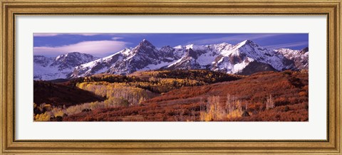 Framed Mountains covered with snow and fall colors, near Telluride, Colorado Print