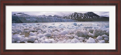 Framed Ice floes in the sea with a glacier in the background, Norway Print