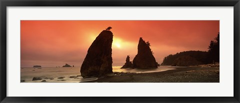 Framed Silhouette of seastacks at sunset, Olympic National Park, Washington State Print