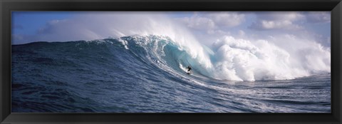 Framed Surfer in the sea, Maui, Hawaii Print