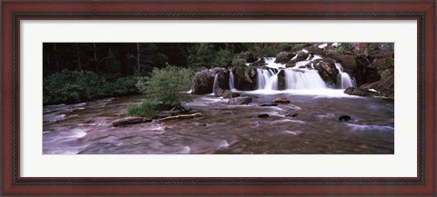 Framed Waterfall in a forest, US Glacier National Park, Montana, USA Print